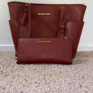 Red Michael Kors Tote and Wallet